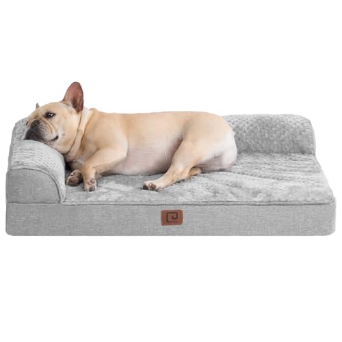 EHEYCIGA Memory Foam Orthopedic Dog Bed Medium Size Dog with Waterproof Lining, Washable Dog Couch Bed with Removable Cover and Nonskid Bottom for Crate Pet Sofa Bed, 30x20 Inches, Grey