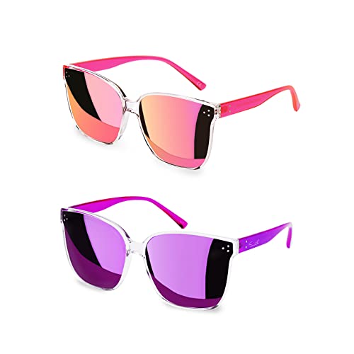 Sunglasses Womens, Oversized Pink Sunglasses for Women with Trendy Mirrored Lens UV400 Blocking