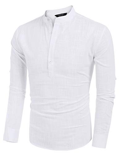 COOFANDY Men's Cotton Linen Henley Shirt Long Sleeve Hippie Casual Beach T Shirts