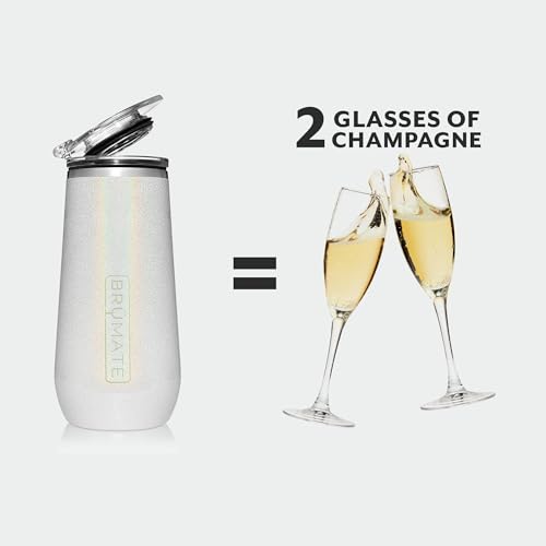 BrüMate 12oz Insulated Champagne Flute With Flip-Top Lid - Made With Vacuum Insulated Stainless Steel (Glitter White)