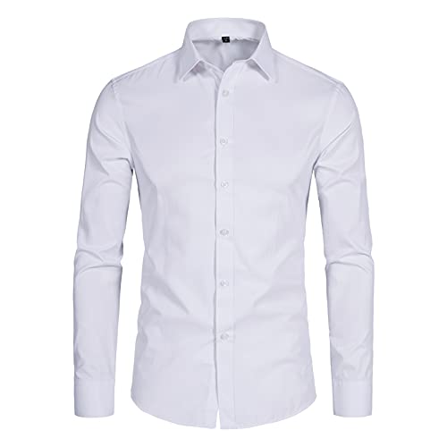 DELCARINO Men's Long Sleeve Button Up Shirts Solid Slim Fit Casual Business Formal Dress Shirt