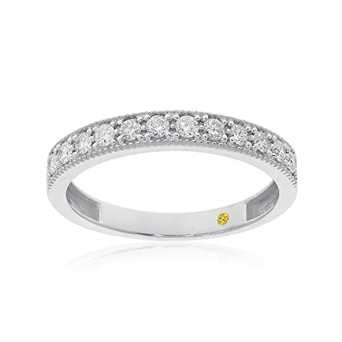 Lab Grown Diamond Wedding Bands for Women | 10K Yellow, White and Rose Gold Certified 1/10-1/2 Carat Milgrain Diamond Anniversary Bands, Promise Rings and Stackable Bands