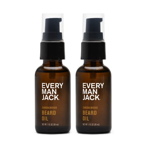 Every Man Jack Sandalwood Beard Oil for Men - Naturally Moisturize & Soften Your Beard w/Shea Butter & Argan Oil - Relieve Itch and Flakes - 1 fl oz (2 Pack)