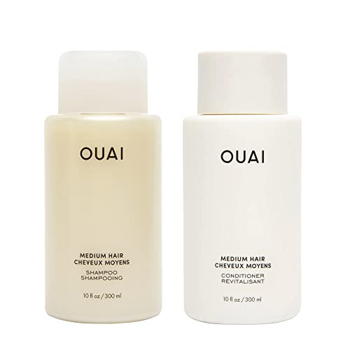 OUAI Medium Shampoo and Conditioner Set - Sulfate Free Shampoo and Conditioner for Medium Hair - Made with Keratin, Shea Butter & Avocado Oil - Free of Parabens & Phthalates (10 Fl Oz)