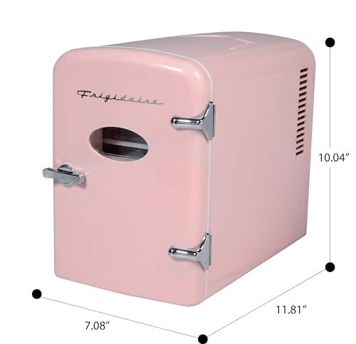 Frigidaire EFMIS175 Retro 9-Can Mini Personal Fridge Portable Cooler for Car, Office, Bedroom, Dorm Room, or Cabin, 11.8"D x 7.1"W x 10.1"H, Pink