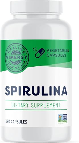 Vimergy Natural Spirulina Capsules – Super Greens Supplement – Nutrient Dense Blue-Green Algae Superfood Capsules - USA Grown, Non-GMO, Soy-Free, Gluten-Free, Kosher, Vegan & Paleo Friendly (180 ct)