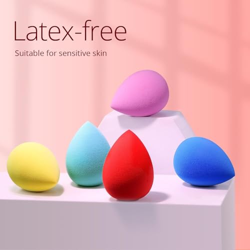 BEAKEY Makeup Sponge 5 Pcs Set, Makeup Sponges for Foundation, Liquid, Cream and Powder. Latex-Free Boun Boun Beauty Sponge for Blending, Blender for Enhanced Make Up Application, Ideal Gift