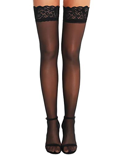 RSLOVE Women's Lace Top Thigh High Sheer Stockings Antiskid Silicone Ultra Shimmery Pantyhose