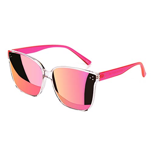 Sunglasses Womens, Oversized Pink Sunglasses for Women with Trendy Mirrored Lens UV400 Blocking