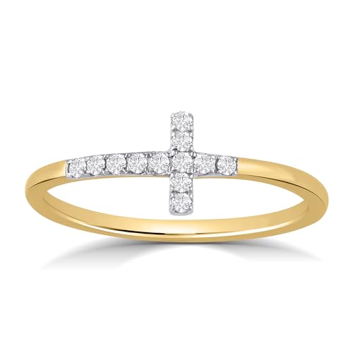 La Joya 10k Yellow Gold Diamond Band Ring for Women | 0.02ct Lab Grown Diamond, Cross, VS/SI, GH, 0.1ct, Round