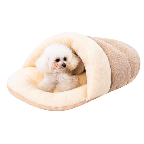 Jiupety Cat Bed for Indoor Cats, Slipper Cat Bed Cave, Cute Covered Cat Bed, Cozy Soft Pet Bed for Cat and Dog, Anti Slip Warm Kitten Bed House Cave, Enveloping Pet House Nest, L 25lbs,Camel