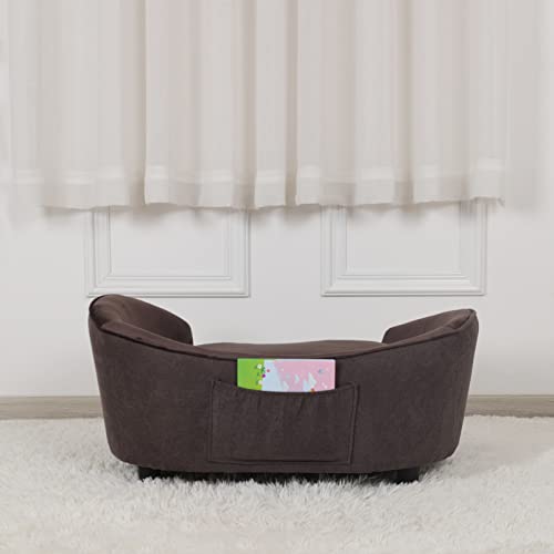 Pet Sofa Bed/Velvet & Linen Fabric Pet Couch with Removeable & Washable Cushion for Small Dogs & Cats (Brown)