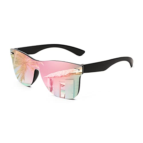 FEISEDY Sunglasses, Rimless Mirrored Sun Glasses with Reflective One-Piece Lens, B4114