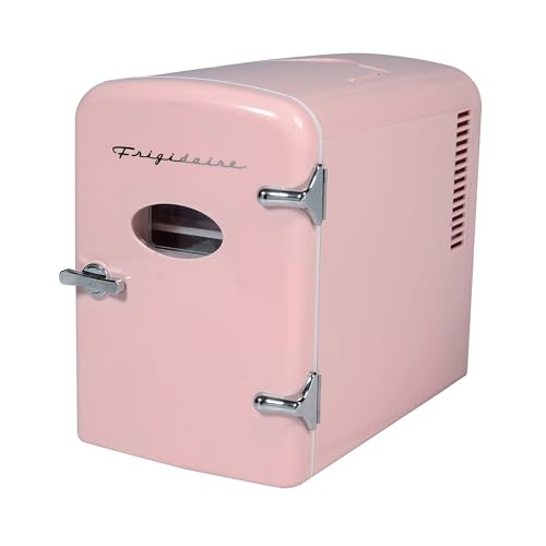 Frigidaire EFMIS175 Retro 9-Can Mini Personal Fridge Portable Cooler for Car, Office, Bedroom, Dorm Room, or Cabin, 11.8"D x 7.1"W x 10.1"H, Pink