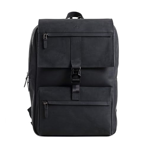 VELEZ Black Top Grain Leather Backpack for Men - 17 Inch Laptop Bag for Work - Handmade Business Bookbag With Large Capacity - Mens Computer Travel Shoulder Bags