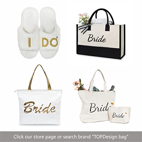 TOPDesign Canvas Tote Bag for Bride, Personalized Bride Gifts for Wedding Bridal Shower Bachelorette Party Engagement Honeymoon, Bridal Accessories Newlyweds Present