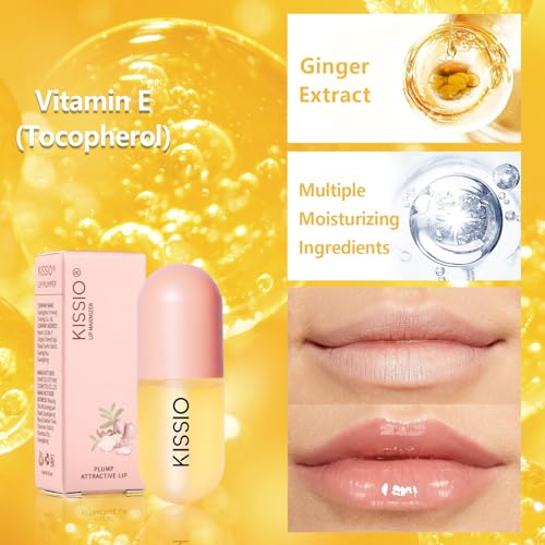 KISSIO Lip Plumper,Natural Lip Plumper for Day Use,Lip Plumping Gloss Make Lips Fuller and Moisturizing 5.5ml