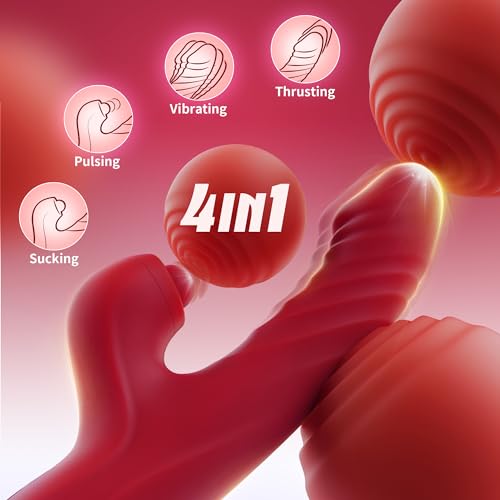 Vibrator Thrusting Dildo for Women - G Spot Vibrator Clitoral Stimulator Sex Toys Dildos Vibrator with 10 Vibration 7 Thrust Mode with Licking, Rabbit Vibrators Adult Sex Toy for Women and Couple