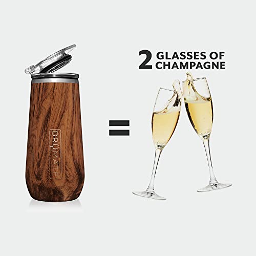 BrüMate 12oz Insulated Champagne Flute With Flip-Top Lid - Made With Vacuum Insulated Stainless Steel (Walnut)