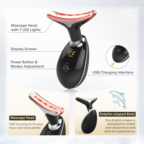 7-in-1 Deplux Skin Care Tool, Face Neck Massager for Skin Care Routine at Home, Glossy Black