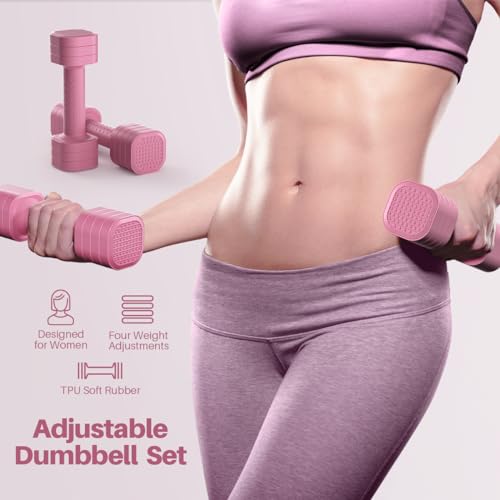 Adjustable Dumbbell Set of 2, 4 in 1 Free Weights Dumbbells Set for Women, 5lb Dumbbells Set of 2, Each 2lb 3lb 4lb 5lb with TPU Soft Rubber Handle for Home Gym Exercise Training