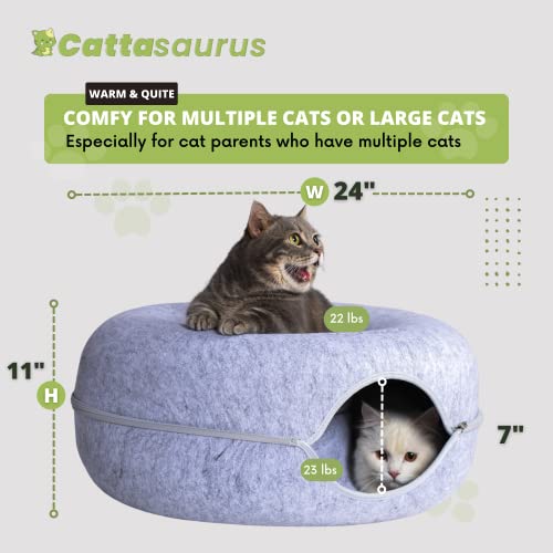 Peekaboo Cat Cave for Multiple & Large Cats Up to 30 Lbs, Scratch Detachable & Washable Tunnel Bed (Light Gray, Large)