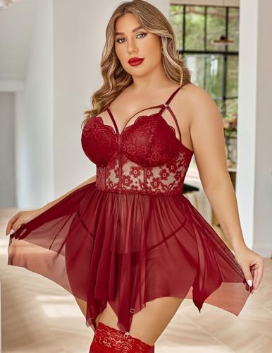 Avidlove Plus Size Lingerie Mesh Lace Lingerie Top Babydoll Lingerie Exotic Nightgowns