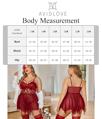 Avidlove Plus Size Lingerie Mesh Lace Lingerie Top Babydoll Lingerie Exotic Nightgowns