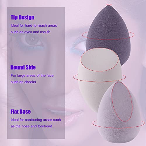 4 Pcs Makeup Sponge Beauty Blender Set - Sponges For Foundation with Egg Case and 1 Holder, Flawless for Cream, Powder Liquid (4PCS,Purple)