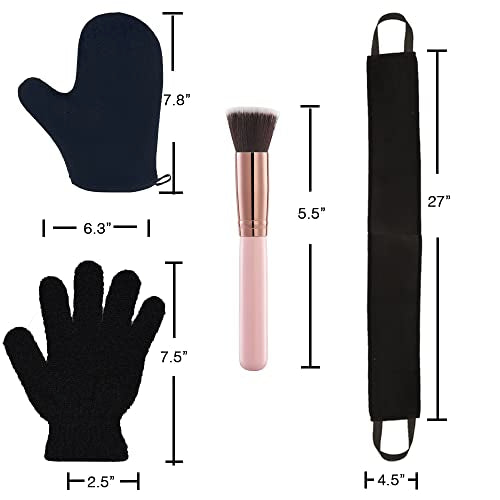 4 Pack Self Tanning Mitt Applicator Kit, with Self Tanner Mitt, Self Tan Back Applicator, Exfoliating Glove, Flat Top Face Tanner Brush, Tan mit for Self Sunless Tanner (black)