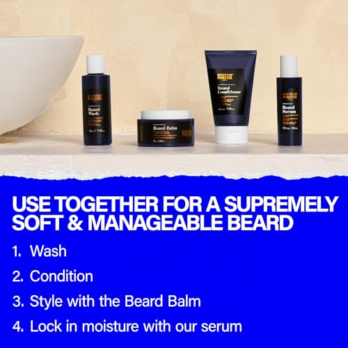 Scotch Porter Beard Kit – Cleanse, Moisturize, Soothe & Style Coarse, Dry Beard Hair while Encouraging Growth for a Fuller/Healthier-Looking Beard – Includes Wash, Conditioner, Serum & Balm