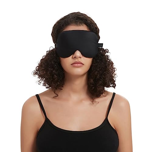 Alaska Bear Sleep Mask Silk Eye Cover with Contoured Padding for Pressure-Free Comfort - Upgrade Over Thin Flat Shades (Black)