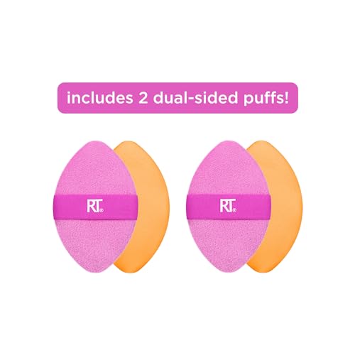 Real Techniques Miracle 2-In-1 Powder Puff, Dual-Sided, Full-Size Makeup Blending Puff, Reversible Elastic Band, Precision Tip Makeup Sponge & Powder Puff, For Liquid, Cream & Powder, 2 Count