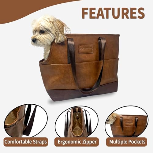 Luxury Vegan Leather Dog Carrier Purse with Comfort Cushion & Multiple Pockets - Ergonomic Pet Travel Tote Bag for Small Dogs and Puppies