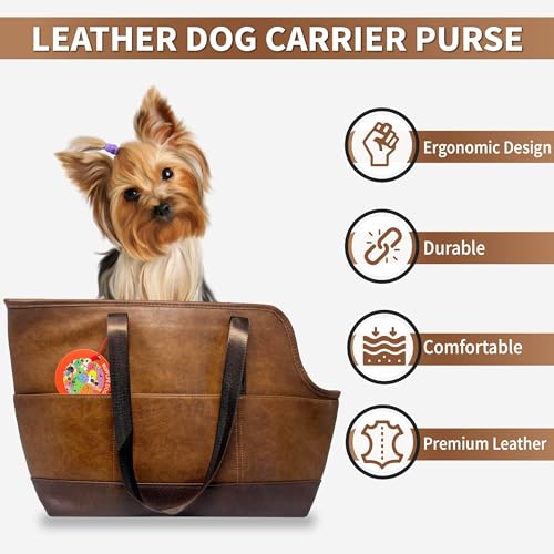 Luxury Vegan Leather Dog Carrier Purse with Comfort Cushion & Multiple Pockets - Ergonomic Pet Travel Tote Bag for Small Dogs and Puppies