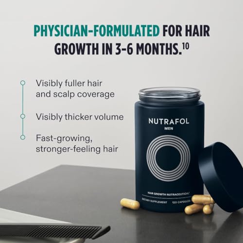 Nutrafol Men's Hair Growth Supplements, Clinically Tested for Visibly Thicker Hair and Scalp Coverage, Dermatologist Recommended - 2 Month Supply, 2 Refill Pouches