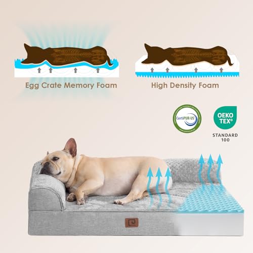 EHEYCIGA Memory Foam Orthopedic Dog Bed Medium Size Dog with Waterproof Lining, Washable Dog Couch Bed with Removable Cover and Nonskid Bottom for Crate Pet Sofa Bed, 30x20 Inches, Grey