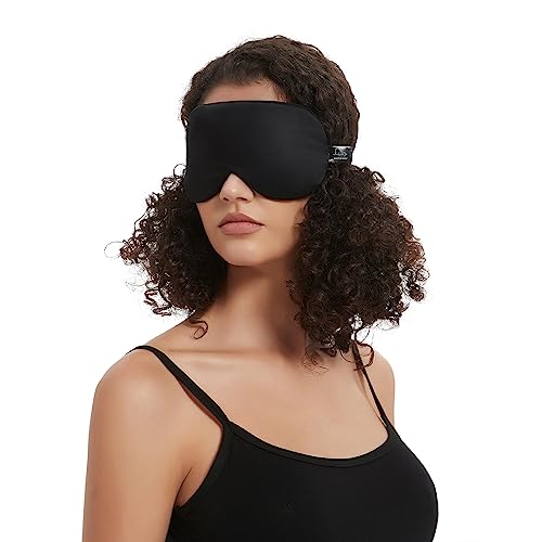 Alaska Bear Sleep Mask Silk Eye Cover with Contoured Padding for Pressure-Free Comfort - Upgrade Over Thin Flat Shades (Black)