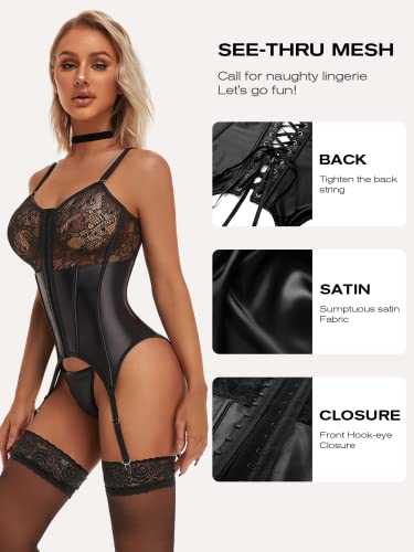 Women's Sexy Lace Lingerie Set with Garter Belt Bodysuit Teddy and Panty