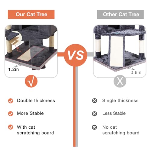 MDEAM Cat Tree 81 Inch Multi-Level Large Cat Tower for Large Cats with Cat Caves/Scratching Board/Climbing Ladder/Sisal Scratching Posts/Basket/Cozy Plush Cat Perches(Dark Gray)