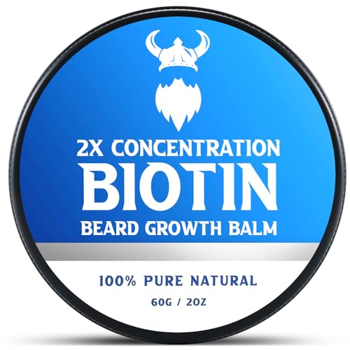 2X Concentration Biotin Beard Balm for Men & Conditioning Beard Wax - Made with Castor Oil Natural and Organic Ingredients - Hydrates & Thickens Facial Hair Growth- 2 Ounce Tin