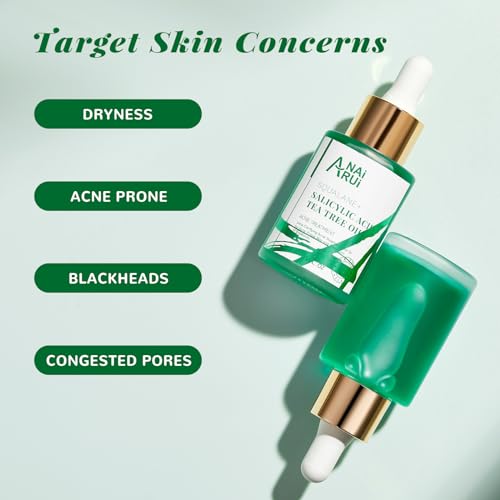 ANAI RUI Acne Treatment Face Oil,Tea Tree Oil with Salicylic Acid,Acne Prone Skin Oil,Soothe Acne,Redness Relief, Tea Tree Oil for Face,Back, Clarifying & Purifying for Acne Prone Skin 1Fl.OZ