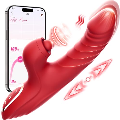 Vibrator Thrusting Dildo for Women - G Spot Vibrator Clitoral Stimulator Sex Toys Dildos Vibrator with 10 Vibration 7 Thrust Mode with Licking, Rabbit Vibrators Adult Sex Toy for Women and Couple