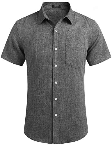 COOFANDY Men's Linen Shirts Casual Button Down Short Sleeve Summer Beach Shirt Hawaiian Vacation Shirts