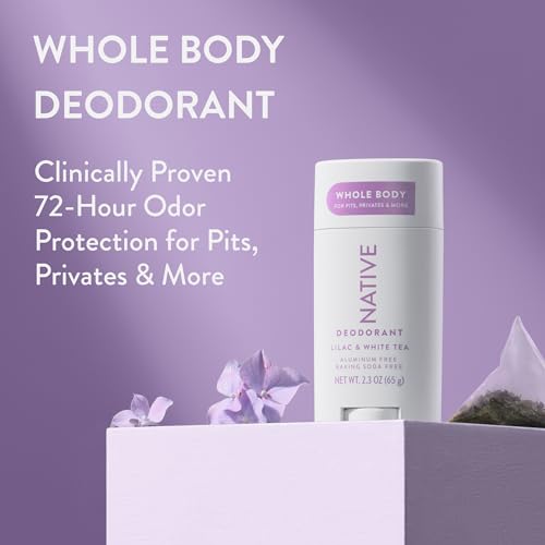 Native Whole Body Deodorant Stick Contains Naturally Derived Ingredients, Deodorant for Men and Women | 72 Hour Odor Protection, Aluminum Free with Coconut Oil and Shea Butter | Lilac & Tea