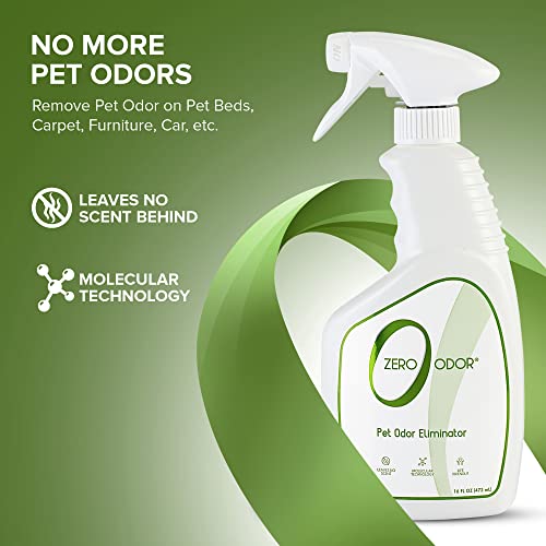 Zero Odor - Pet Eliminator Permanently Eliminate Air & Surface Odors – Patented Molecular Technology Best For Carpet, Furniture, Beds Smell Great Again (Over 400 Sprays Per Bottle)