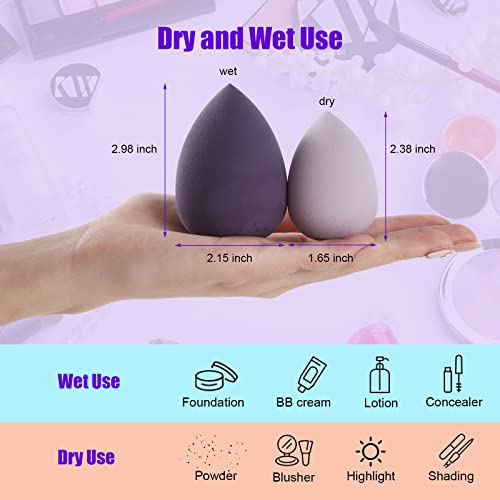 4 Pcs Makeup Sponge Beauty Blender Set - Sponges For Foundation with Egg Case and 1 Holder, Flawless for Cream, Powder Liquid (4PCS,Purple)