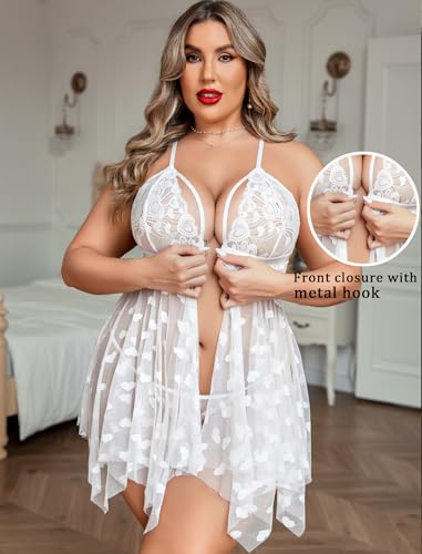 Avidlove Plus Size Lingerie Lace Babydoll Womens Teddy Chemise V Neck Nighty Mesh Sleepwear Front Slit Nightdress