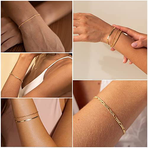 DEARMAY Gold Bracelets for Women Waterproof, 14K Real Gold Jewelry Sets for Women Trendy Thin Dainty Stackable Cuban Link Paperclip Chain Bracelet Pack Fashion Accessories Gifts for Women Girls