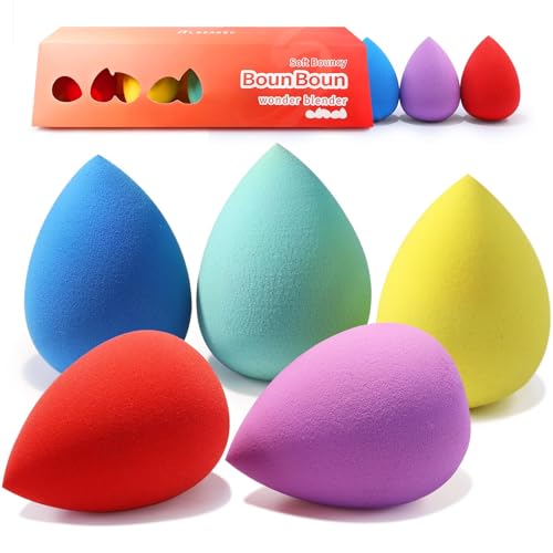 BEAKEY Makeup Sponge 5 Pcs Set, Makeup Sponges for Foundation, Liquid, Cream and Powder. Latex-Free Boun Boun Beauty Sponge for Blending, Blender for Enhanced Make Up Application, Ideal Gift